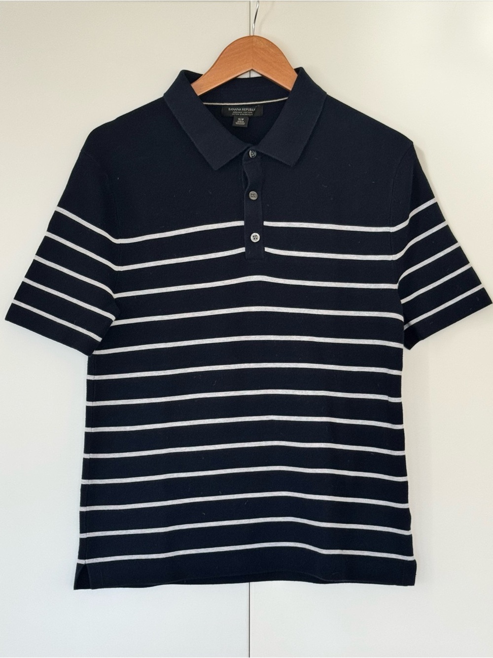 Banana Republic Organic Cotton Striped Polo – Navy, Size S